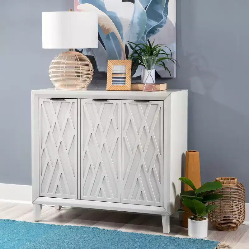 Solid Wood Accent Cabinet with 3 Doors and 2 Adjustable Shelves