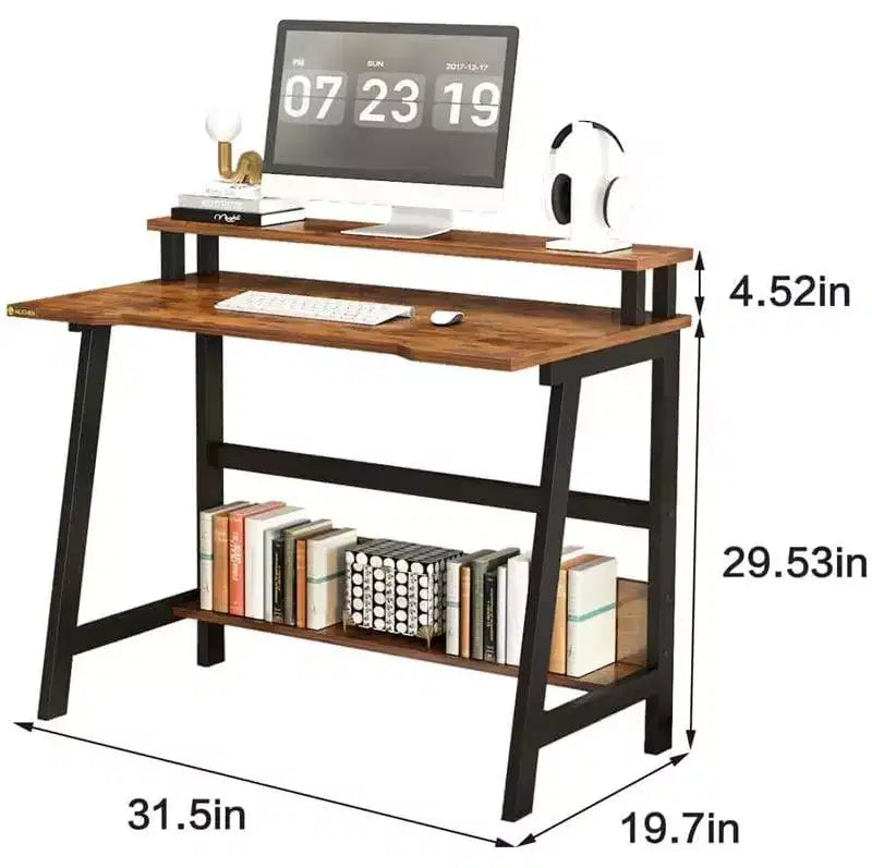 Computer Desk Desk Space Saving PC Laptop Table Office Table with Shelves 2-Tier Work Table with Monitor Stand Laptop Table for Small Rooms,Home