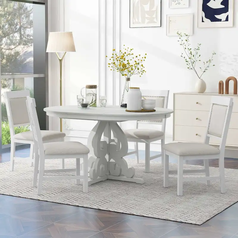 Retro Functional Dining Set Extendable Dining Table and Chair Sets with Removable Folding Plates for Dining Room and Kitchen