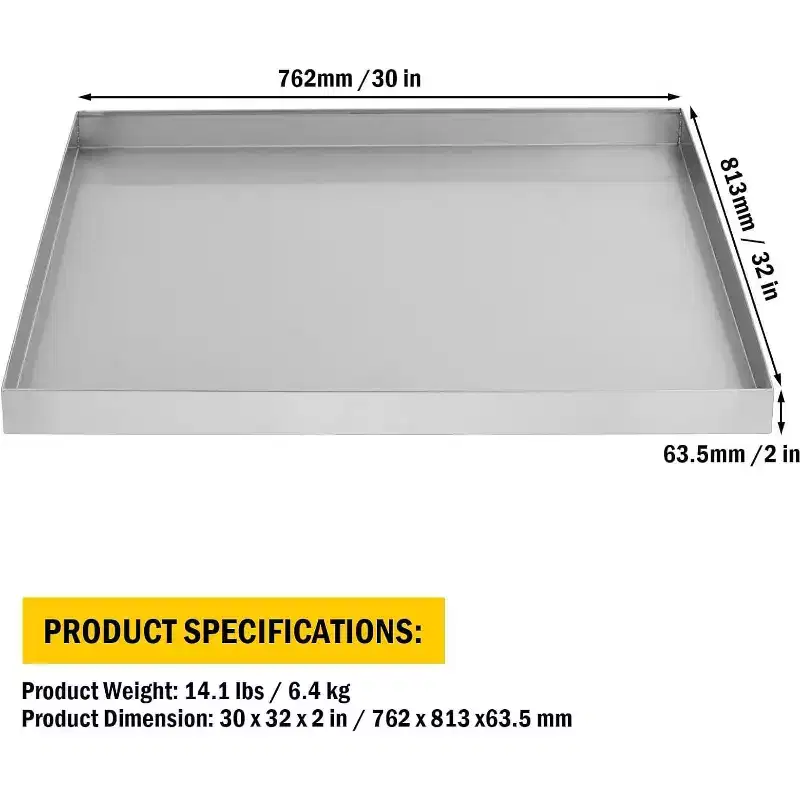 24x24 in Washer Pan, 304 Stainless Steel Tray with 4 Anti-Vibration Feet & No Hole, for Washer, Dryer & Small Appliances