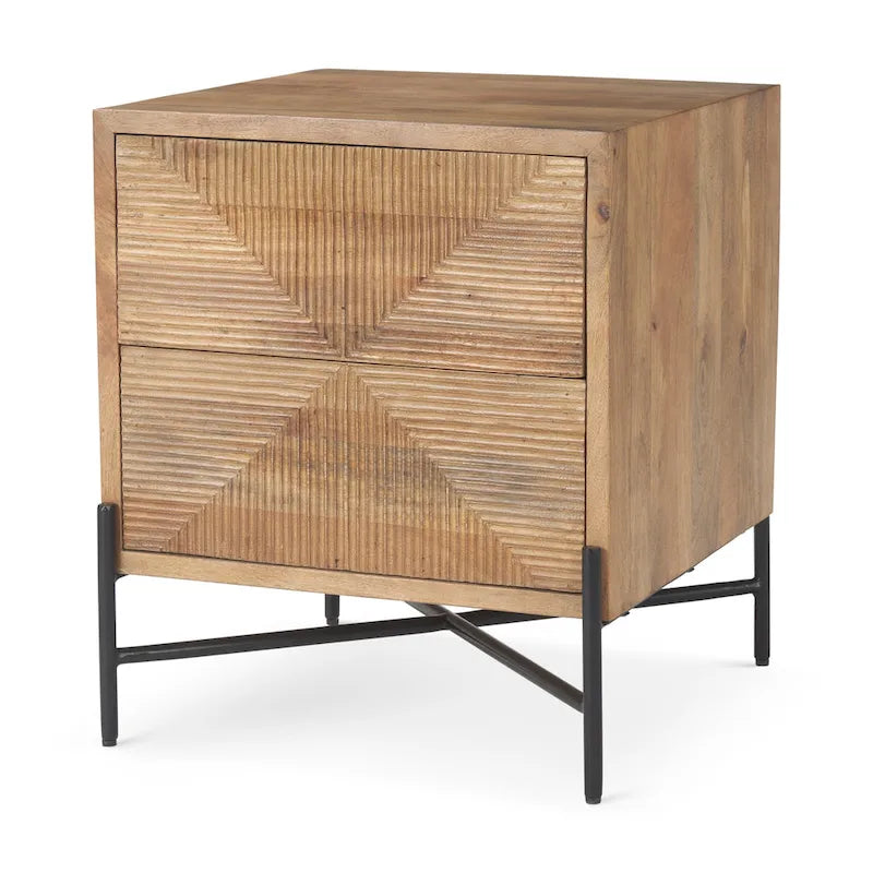 Light Brown Solid Wood & Black Iron Frame 2-Drawer Accent Table - 22L x 22W x 26H