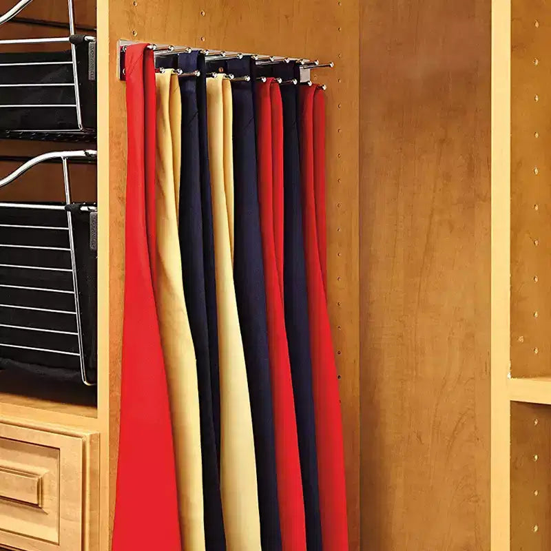 Rev-A-Shelf Pullout 14 Inch Side Mount Extending Closet Tie and Belt Organization Storage Rack Holder for Up to 25 Ties, Chrome, TRC-14CR
