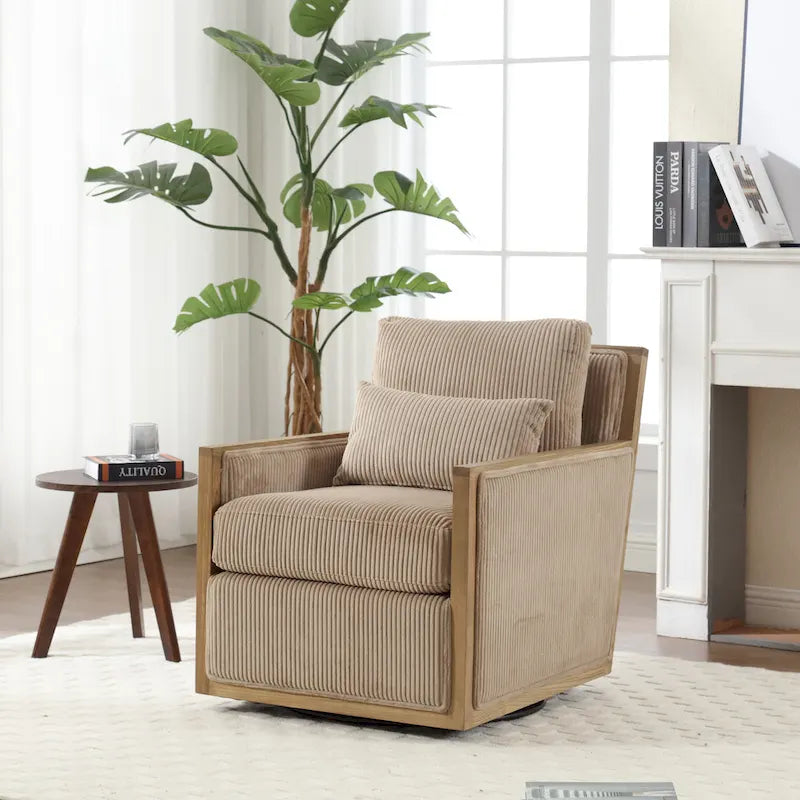 360° Swivel Barrel Accent Chair | Hardwood Frame | Foam Cushion | 300 lb | 26.77H