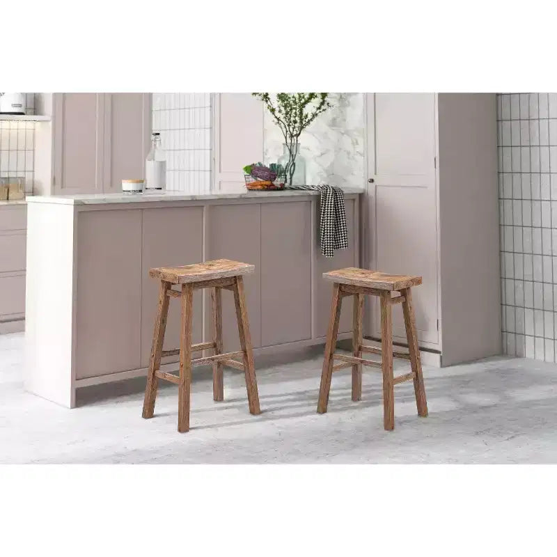 Set of 2 29" Sonoma Wire-Brush Saddle Barstools Barnwood - Boraam: Solid Acacia, Footrest