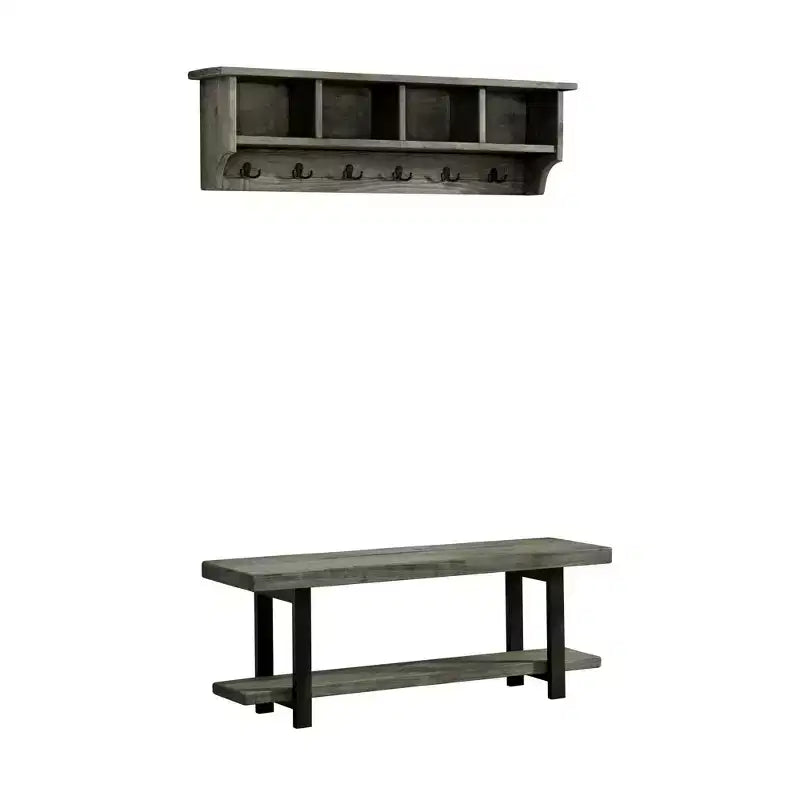 48" Pomona Metal and Wood Wall Coat Hook with Bench Slate Gray - Alaterre Furniture: Entryway Hall Tree Storage