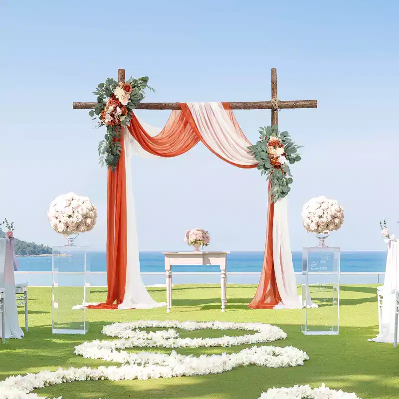 VEVOR Artificial Wedding Arch Flowers Kit,Orange Wedding Arch Flowers with Drapes Kit (4Pcs) -2Pcs Floral Arrangement, 2Pcs Sheer Drapes, Multicolored