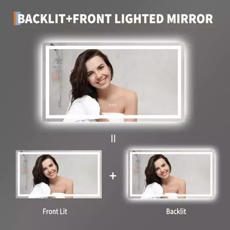 COZONY 50x28 Inch LED Bathroom Mirror with Lights, Dimmable Anti-Fog Vanity Mirror