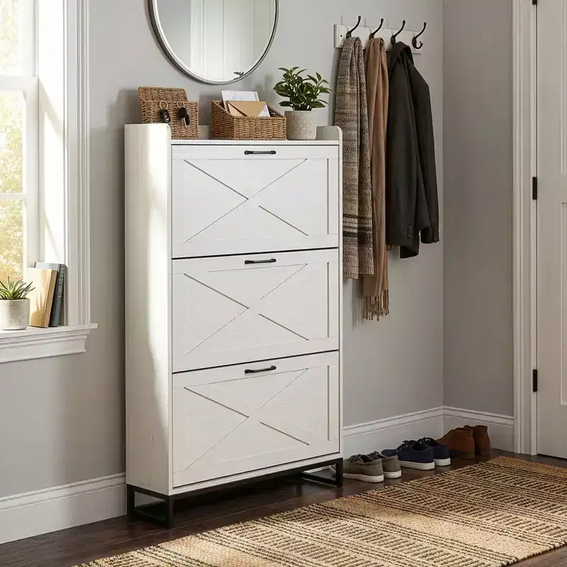Karl Home 3-Drawer Barn Door Shoe Cabinet With Top Baffle