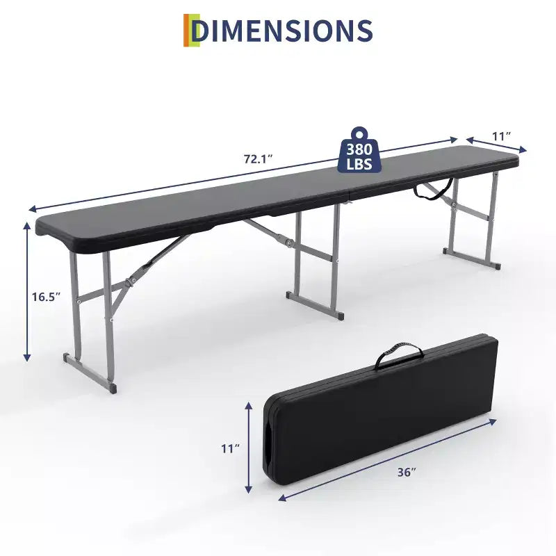Set of 2 Portable Folding Benches, Heavy Duty Plastic Foldable HDPE Bench with Carrying Handle for Outdoor Picnic, Camping & Party Events
