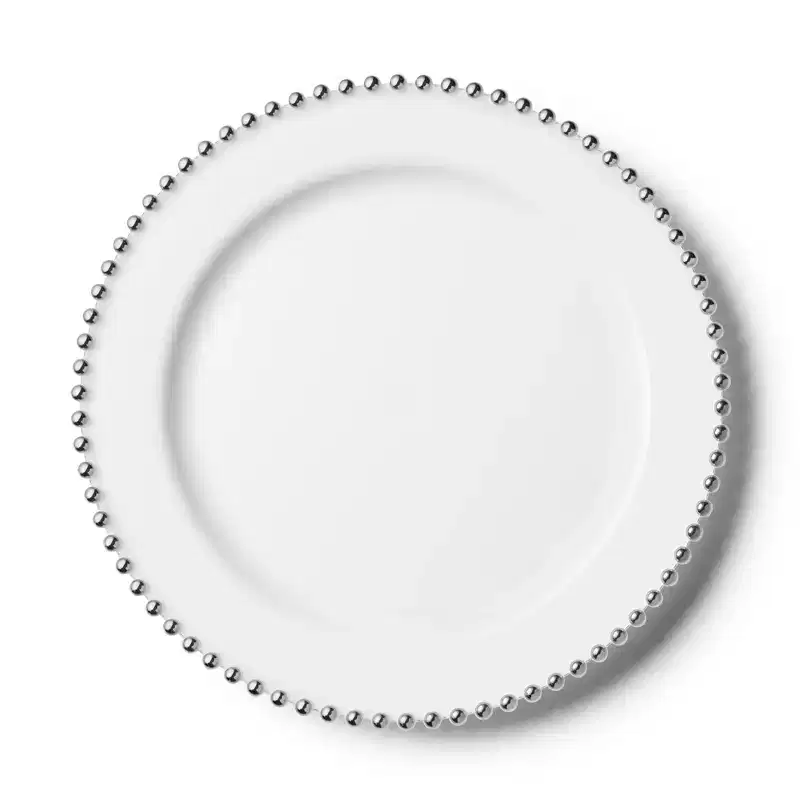 Posh Setting 420 Piece White And Silver Plastic Party Bundle - Beaded (60 Settings)