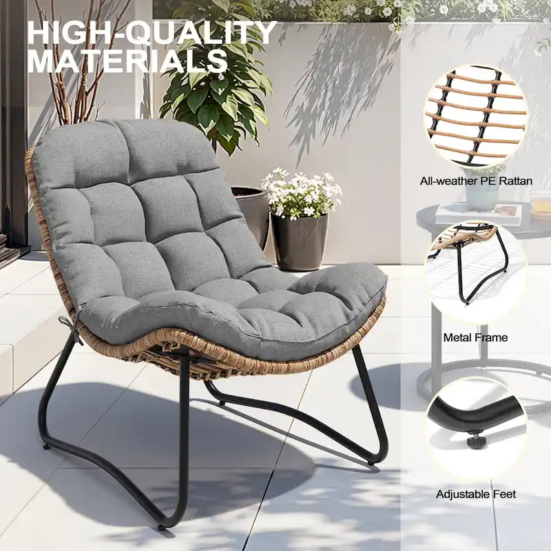 Fauteuils Papasan d'extérieur avec coussin, en rotin PE, confortables pour patio, avec table d'appoint