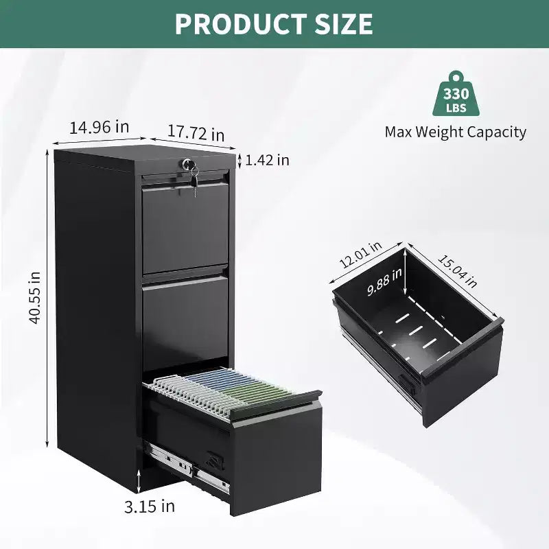 Acekool 103 Rolling Storage Cabinet with Lock, Workbench & Adjustable Shelf, Mobile Tool Chest for Garage, Shop, Office, Black