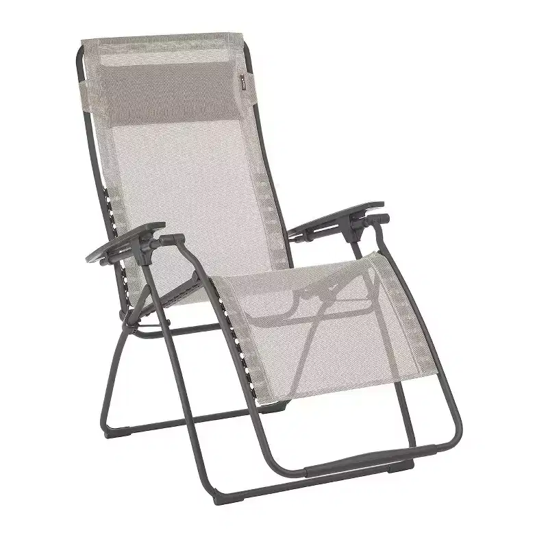 Lafuma Futura XL Zero Gravity Portable Ergonomic Outdoor Steel Framed Lawn Patio Recliner Folding Lounge Chair with Headrest Cushion, Tan (2 Pack)