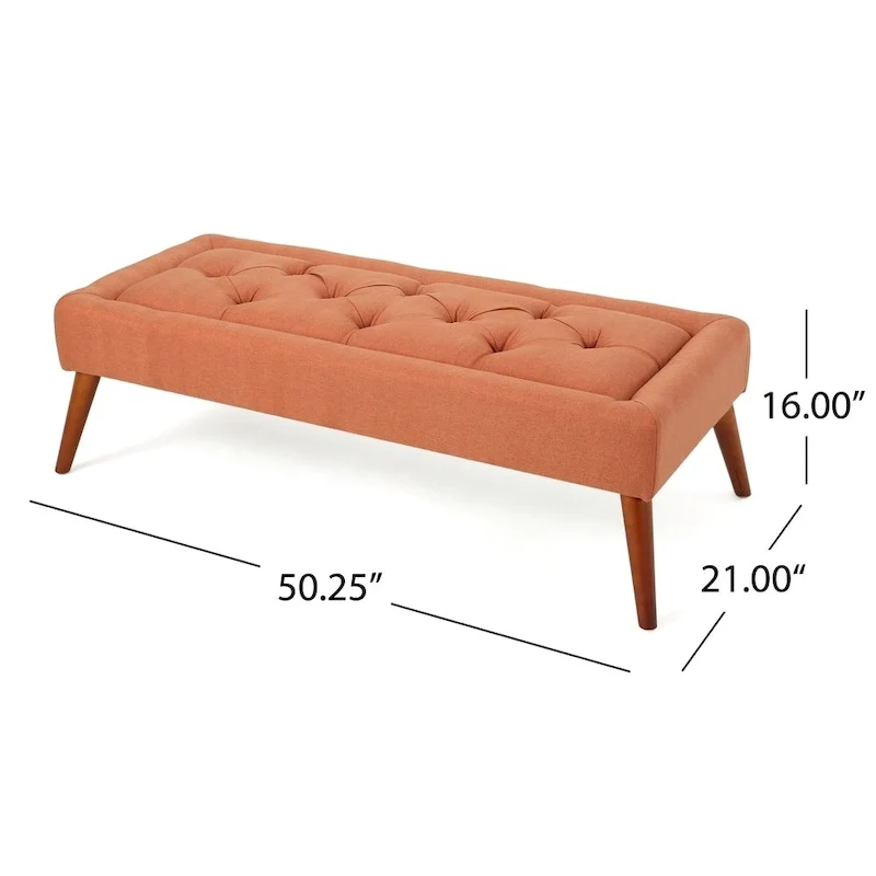 Tufted Fabric Ottoman Bench with Wooden Legs