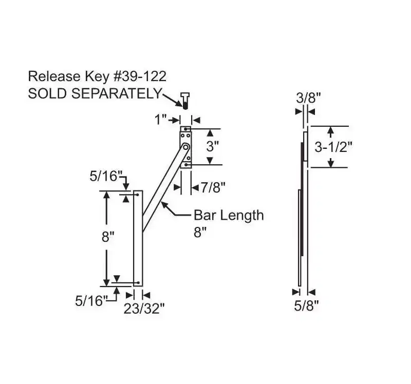 Brixwell Limit Device With Key Release Standard Duty, 8 Track Length and Bar Length, 27/32 Release Key Height, Steel Material and Finish