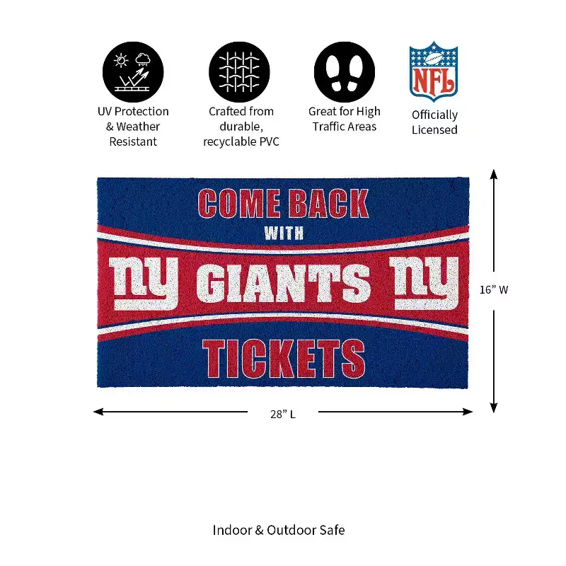Evergreen Come Back with Tickets New York Giants 28 x 16 Woven PVC Indoor Outdoor Doormat