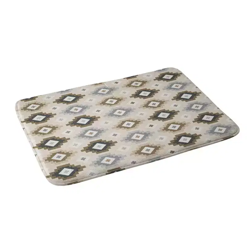 34"x21" Avenie Geometric Aztec Earth Tones Memory Foam Bath Rug Beige - Deny Designs
