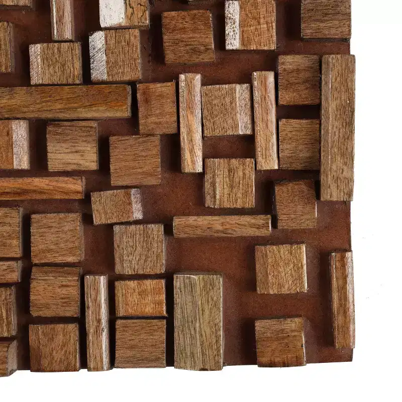 Mango Wood Abstract Handmade Geometric Block Panel Wall Decor Brown - Olivia & May