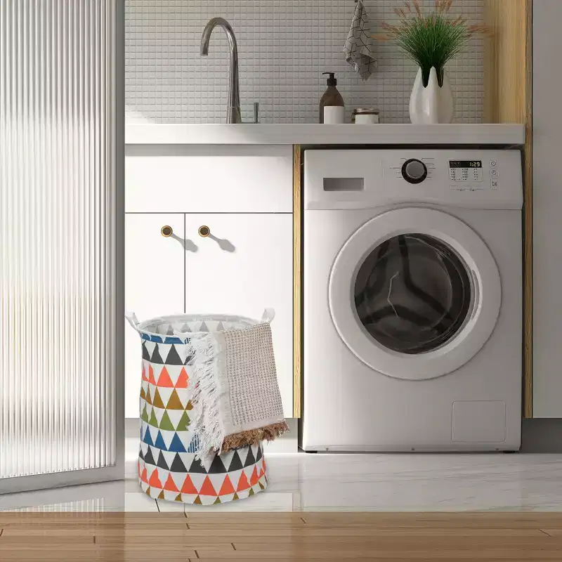 Unique Bargains Foldable Cylindrical Laundry Basket 2441 Cubic-in Assorted Color 1 Pc Triangle