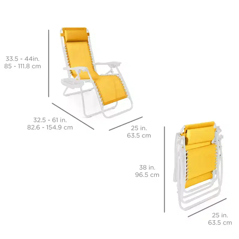 Best Choice Products Set of 2 Zero Gravity Lounge Chair Recliners for Patio, Pool w/ Cup Holder Tray - Marigold/White