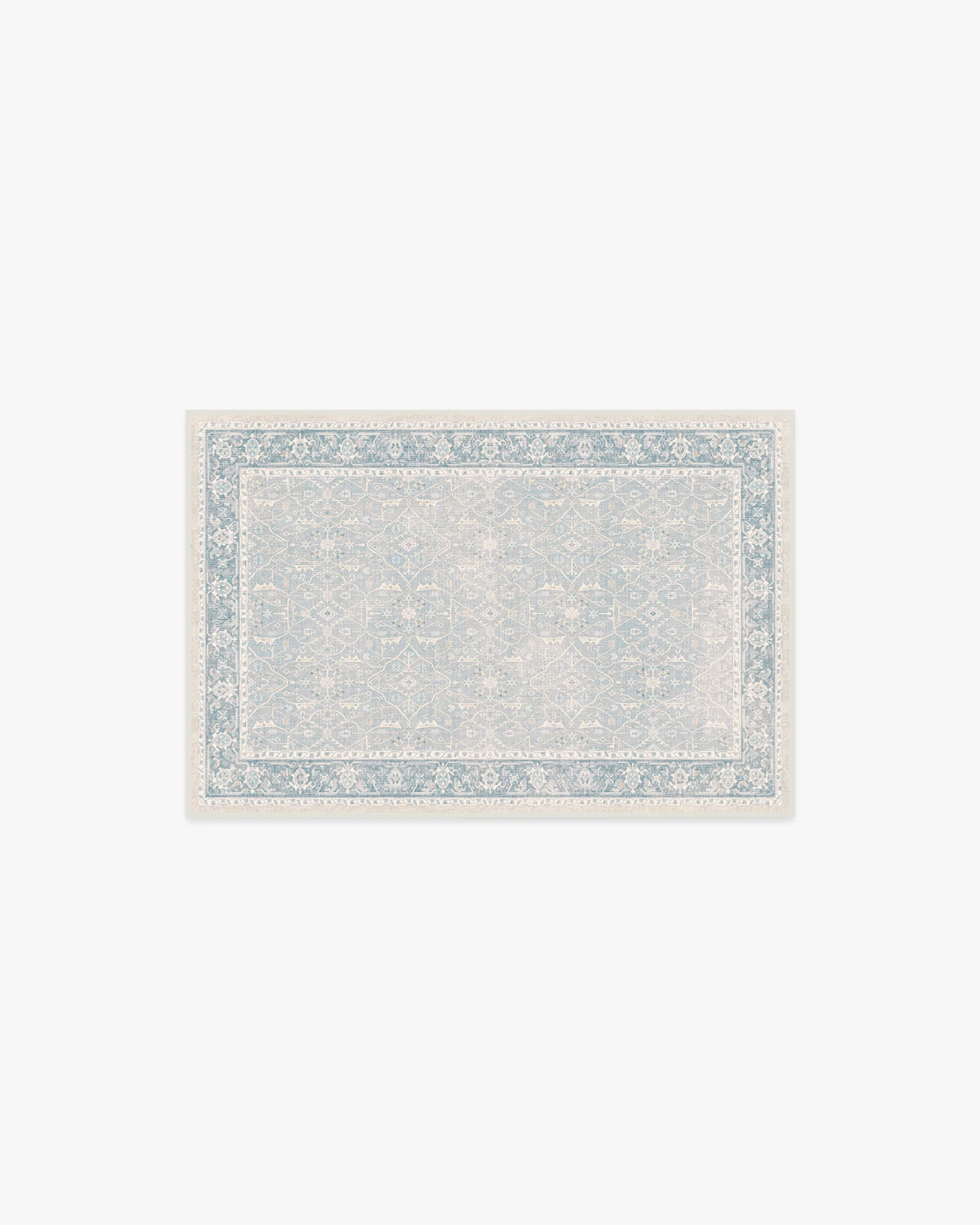 Vintage Romantic Flatwoven Rug with Washable Soft Blue Floral Vine Lattice for Bedroom & Living Room