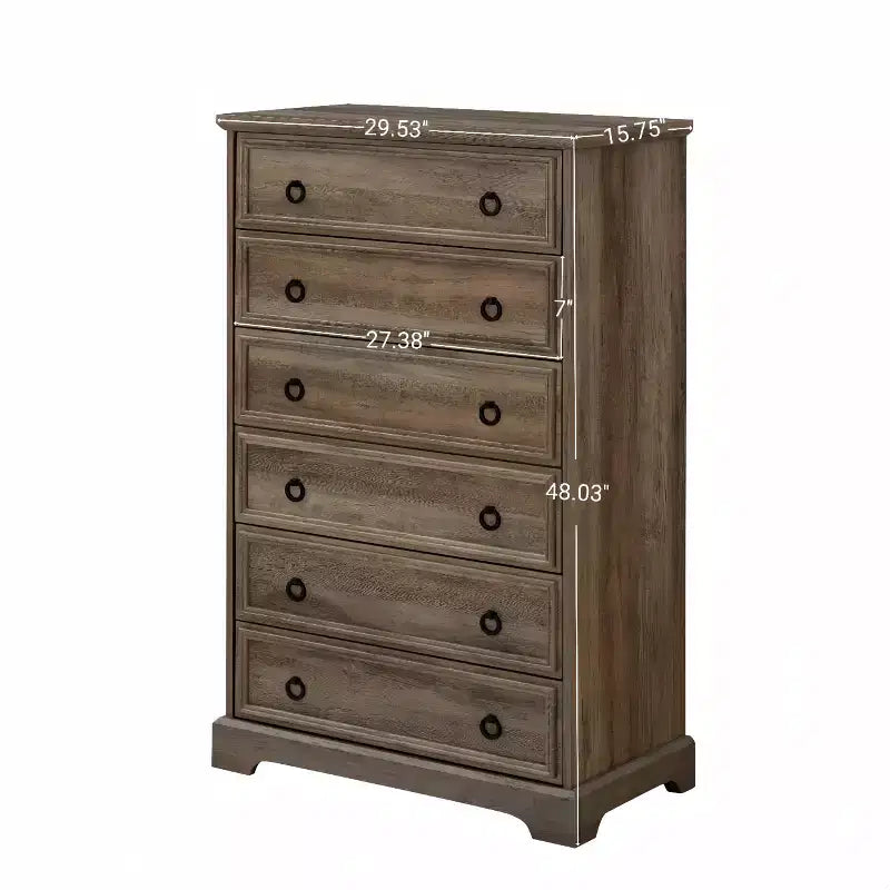 Modern 6 Drawer Dresser with Textured Borders, for Closet Organization and Storage