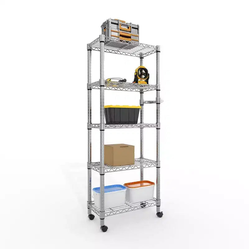 4-Tier Rolling Wire Garage Shelving Unit �C 2640 lbs, 59W x 71.8H, Industrial Rack