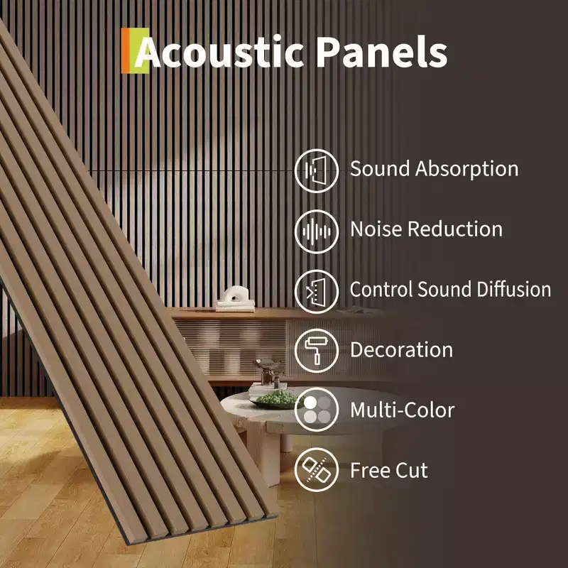 COZONY 2/4 Pack 47.2 Fluted Acoustic Wood Slat Panels, 3D Sound Absorbing Wall Decor