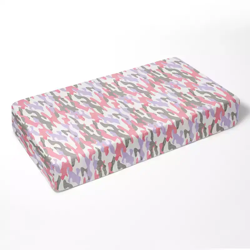 Bacati - Jungle Safari Camo Girls Lilac/Coral Muslin 100 percent Cotton Muslin Universal Baby US Standard Crib or Toddler Bed Fitted Sheet