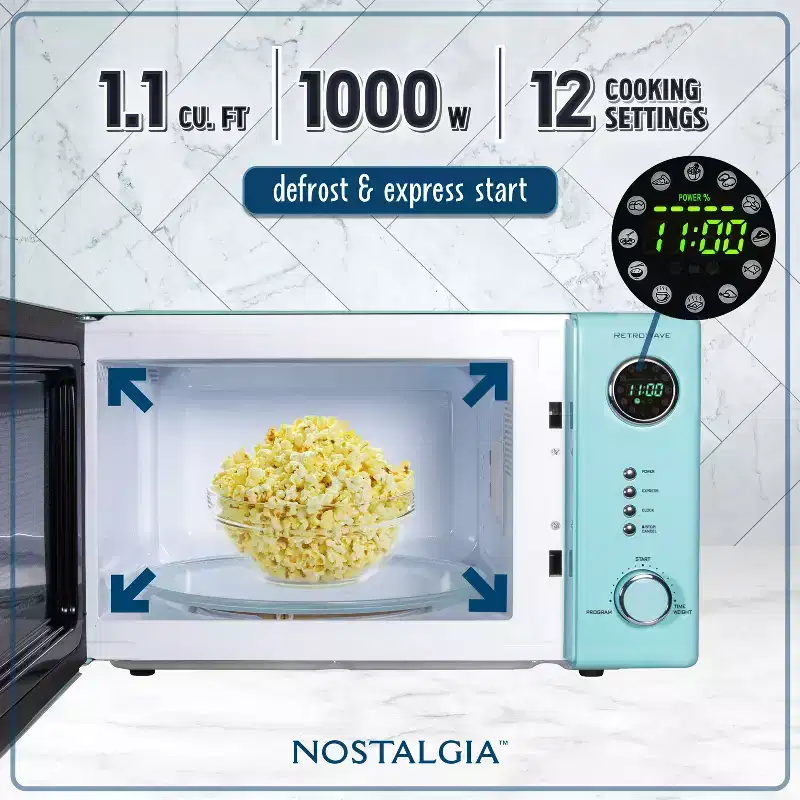 Nostalgia Retro 1.1 Cu Ft 1000 Watt Microwave Oven