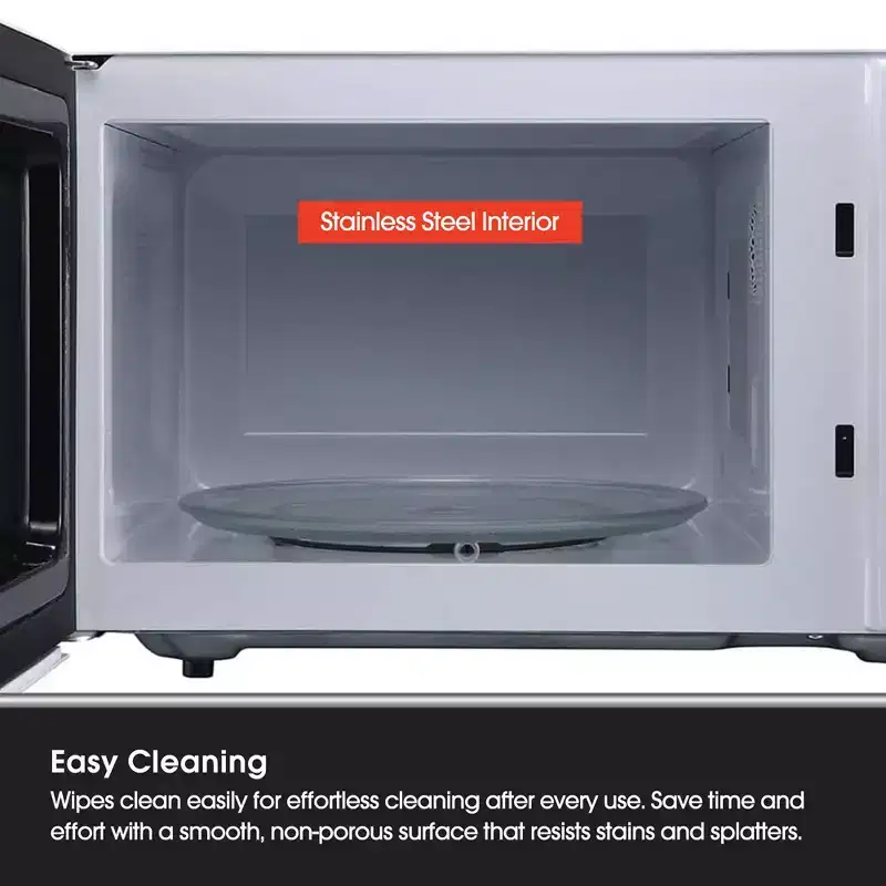 Magic Chef 0.9 Cubic Feet 900 Watt Small Stainless Countertop Microwave Oven for Compact Spaces w/ 6 Pre Programmed Cooking Modes, White