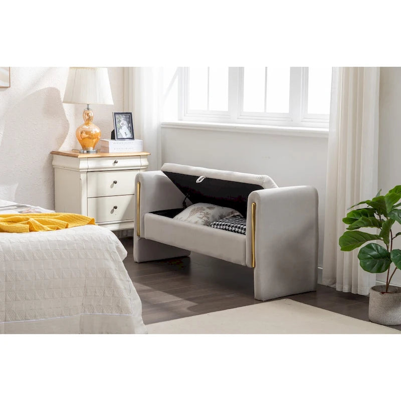 Velvet Storage Bench with Metal Trim