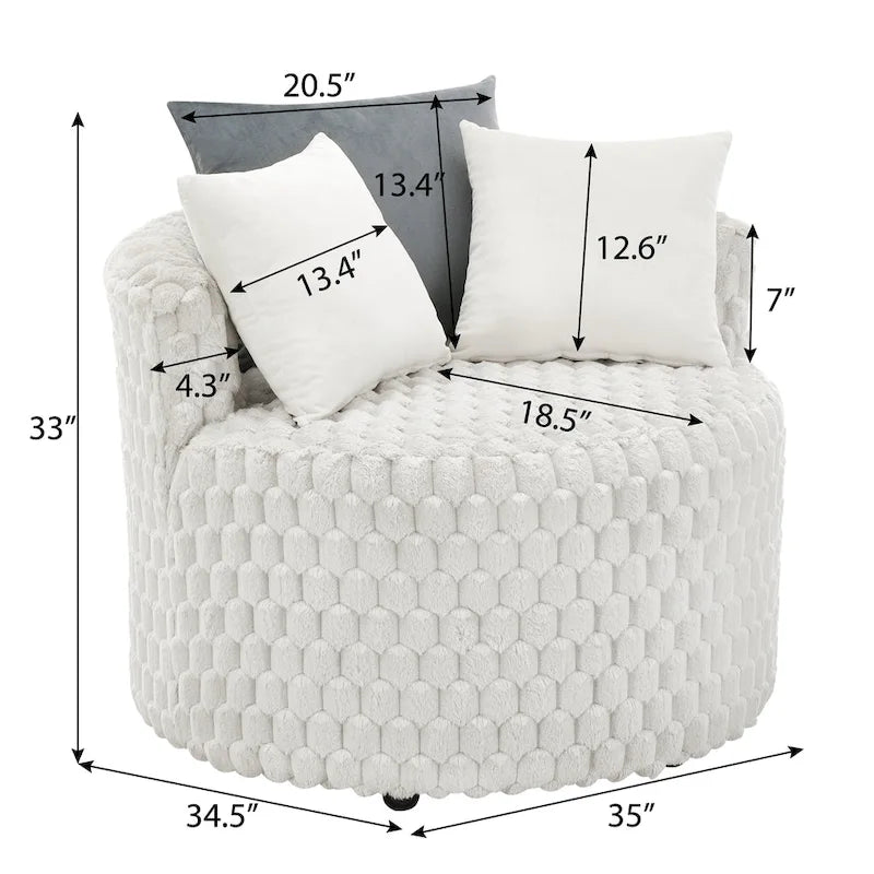 Off White 3D Upholstered Barrel Accent Chair with Wheels