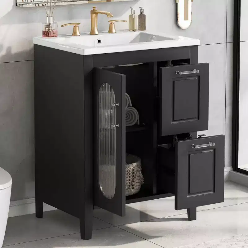 MAYEERTY Black Triangle Bathroom Cabinet Adjustable Shelf MDF Modern