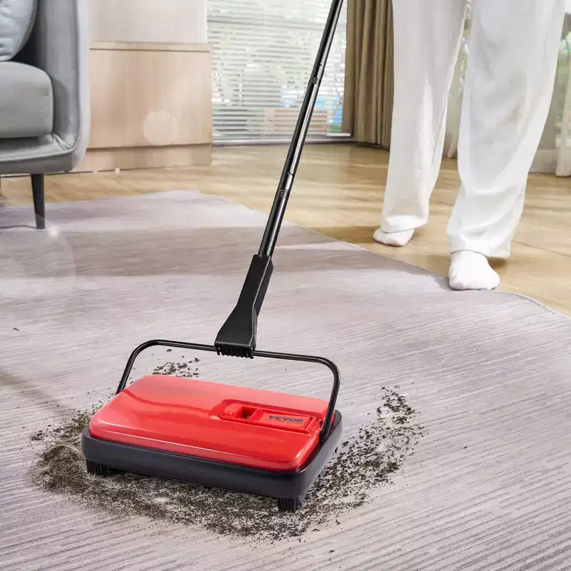 VEVOR Carpet Sweeper Manual, Floor Sweeper with 300 ml Dustbin Capacity Easy to Empty, 6.7 inch Cleaning Width for Home Carpets Pet Hair Dust, Red