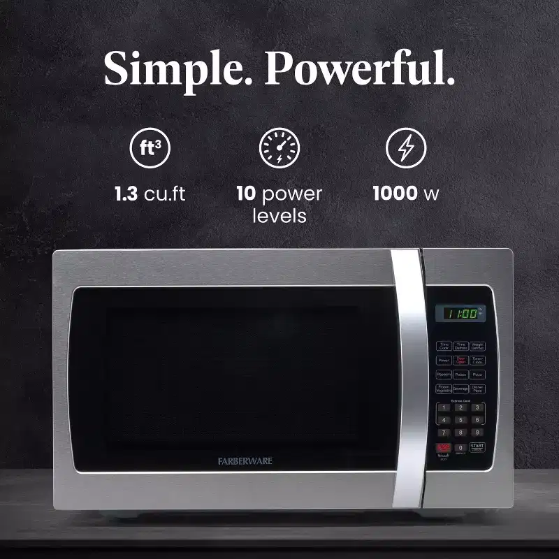 Farberware Professional 1.3 Cu. Ft. 1000-Watt Microwave Oven, Stainless Steel