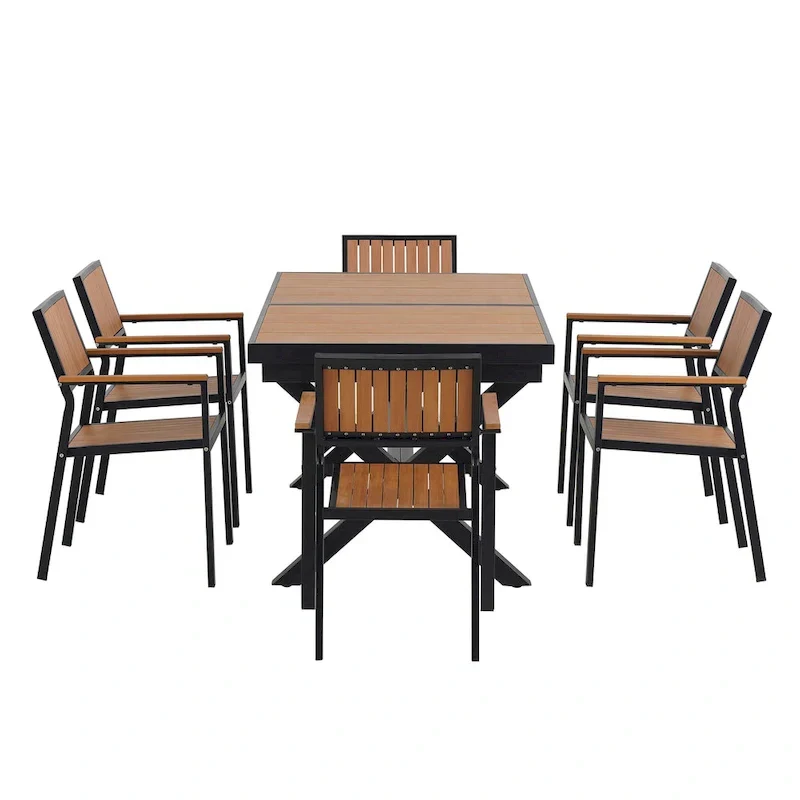 7-Piece Outdoor Extendable Dining Set with Extendable Table and 6 Armrest Chair
