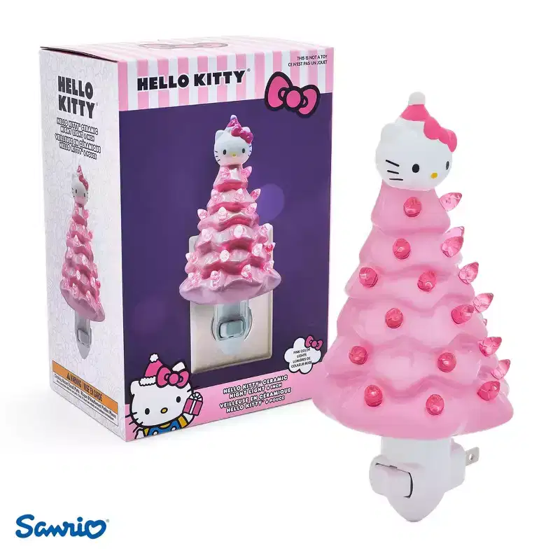 Ukonic Sanrio Hello Kitty Pink 6-Inch Ceramic Christmas Tree Plug-In Nightlight