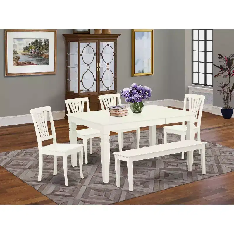 Farmhouse Dining Set - 6 Rectangular Table & 4 Chairs + Bench - 42/60 Inch