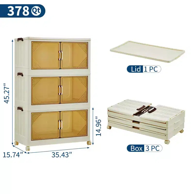 COZONY Multi-Tier Stackable Storage Cabinet w/ Doors & Wheels for Home Organization