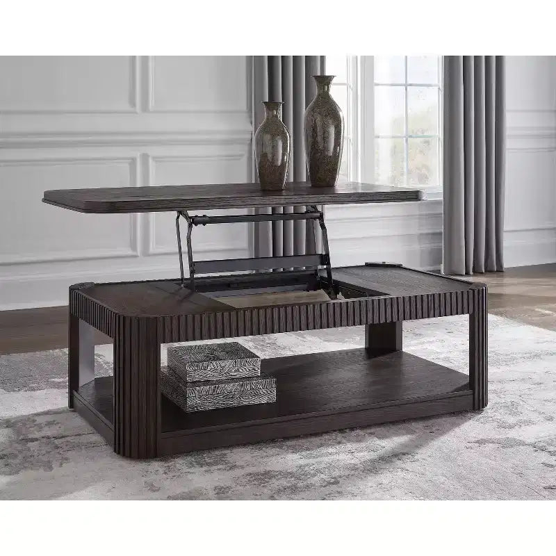 Signature Design by Ashley Carlibrie Lift Top Coffee Table, Brown Contemporary Cocktail Table with Shelf and Casters