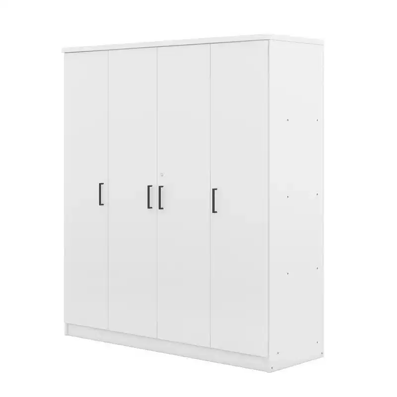 Armoire-penderie en bois à 4 portes avec tringle, 1 tiroir et étagères de rangement
