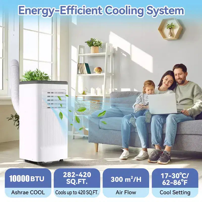 10000 BTU Portable Air Conditioner with Wheels, Portable AC Unit with Remote, Indoor Air Conditioner for Room 560 SQ.FT, Cooling/Fan/Dry Modes
