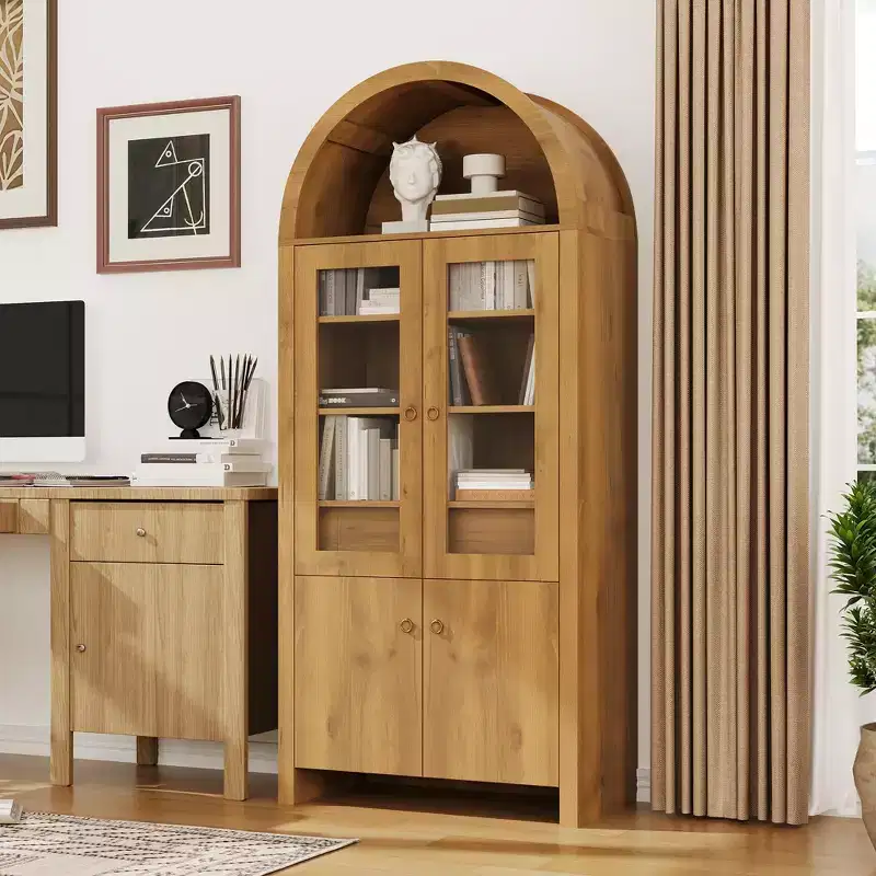 71 Inch Tall Arched Cabinet with Doors, Arched Kitchen Pantry Cabinet with a Hidden Drawer, Adjustable Shelves, Modern Display Storage Cabinets