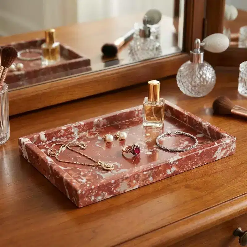 Natural Marble Jewelry Tray Organizer – Genuine Marble Stone Tray for Vanity, Bathroom & Home Decor