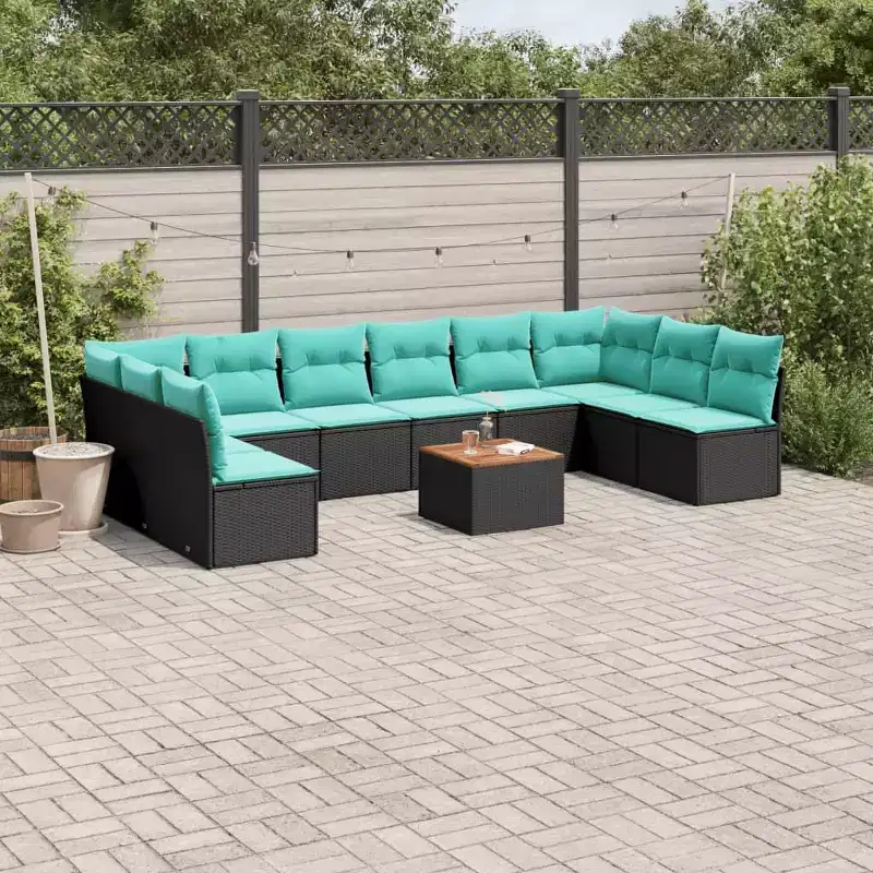 vidaXL 11 Piece Patio Sofa Set with Cushions Black Poly Rattan
