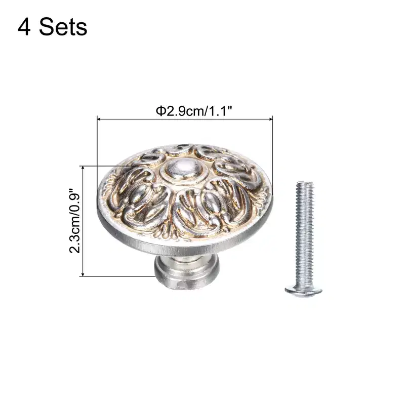 Unique Bargains Flower Patterns Zinc Alloy Vintage Drawer Knobs with Screws for Dresser Closet 4 Sets