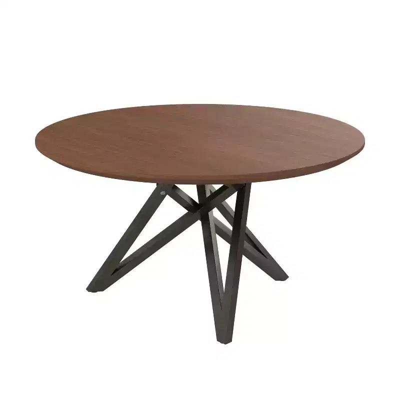 HomeRoots 47 Brown and Gray Wood and Stainless Steel Cross Leg Base Round Top Dining Table