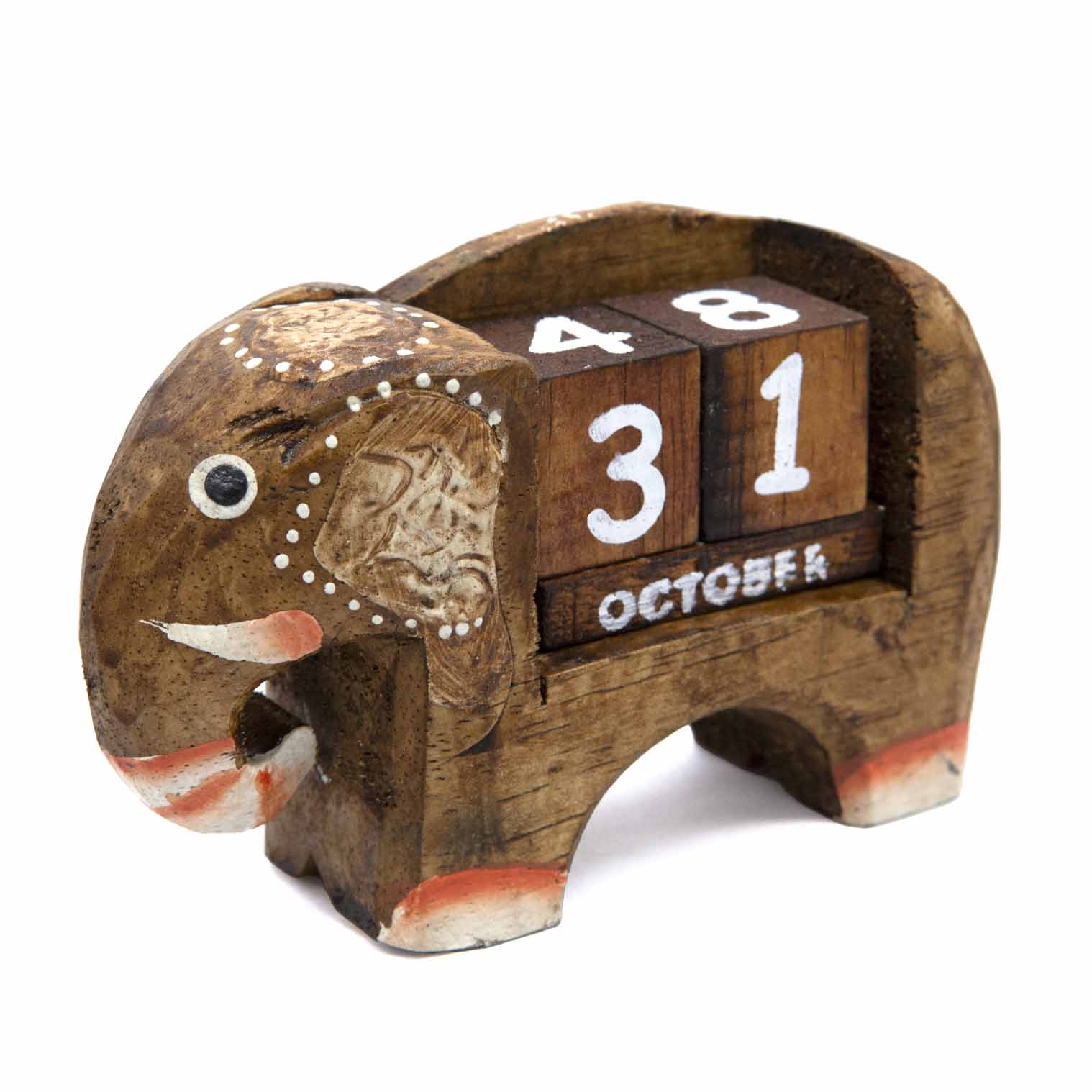 Small Carved Elephant Perpetual Calendar