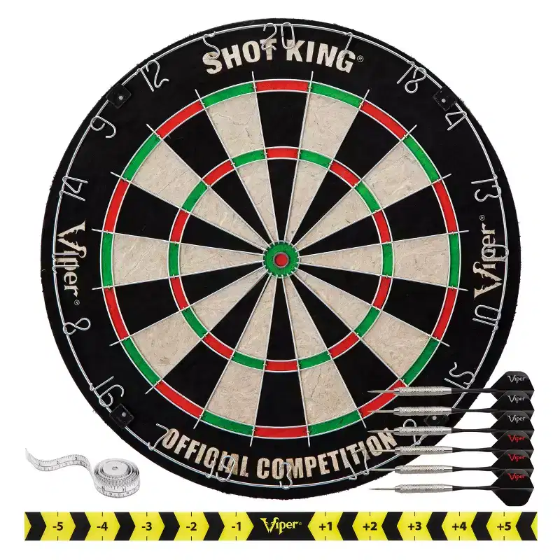 Viper Shot King Dartboard, Wall Defender, Dry Erase Scoreboard, and Black Dart Caddy